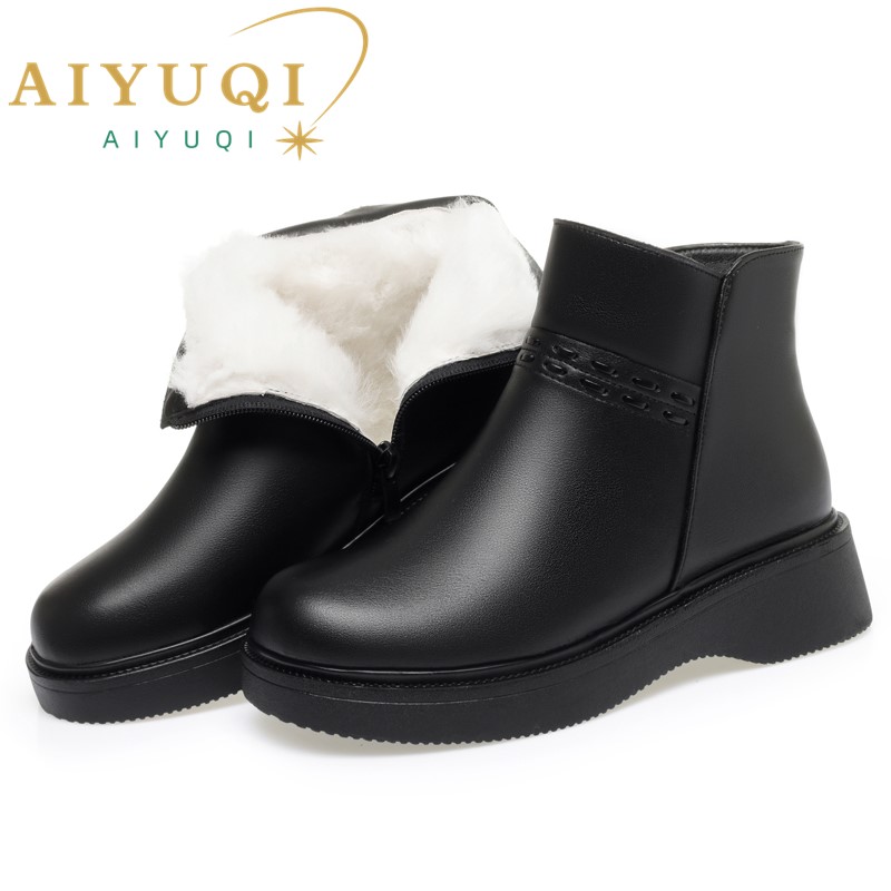 AIYUQI Women Snow Boots Winter 2024 New Wedge Heel Non Slip Genuine Leather Women Boots Shoes Wool Warm Women Ankle Boots