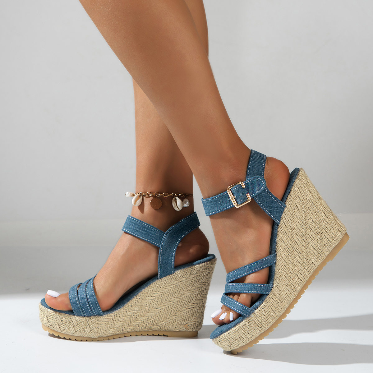 2025 NEW Sandals Women for Braided High Wedges Sandles Buckle Strap Thick Bottom Platform atos Comfort Non Slip Femmer Shoes 6764 Platm Comt hurenlake