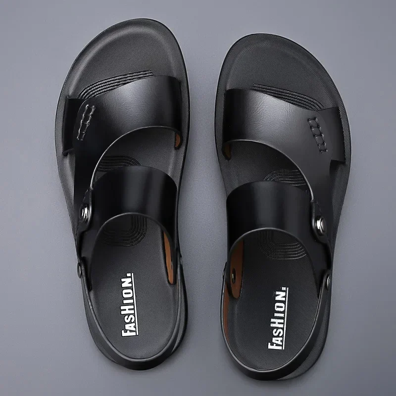 Classic New Men's Sandals Genuine Leather Sandals for Men Outdoor Beach Slippers Leather Shoes 2024 Sandalias De Hombre