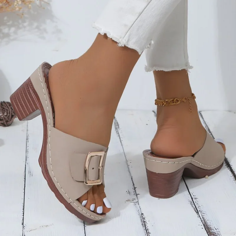 Women Metal Buckle Slippers Flats Platform Flip Flops Shoes Female Summer Beach Sandals Fashion New Casual Open Toe Slides