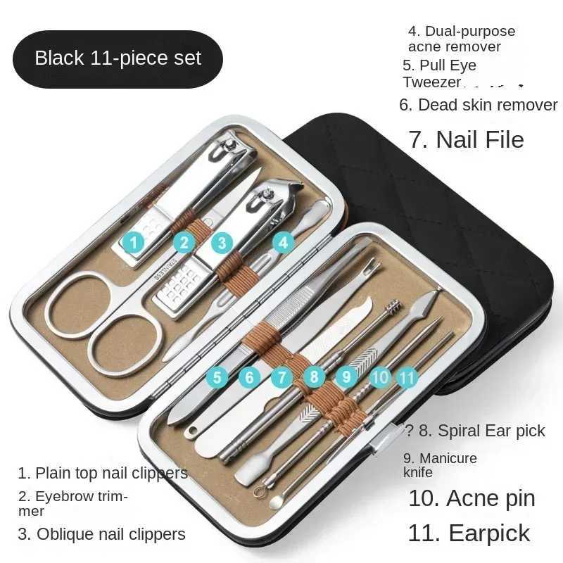 8/9/11/16/19 Pcs Manicure Cutters Nail Clipper Set Stainless Steel Ear Spoon Nail Clippers Pedicure Nail Art Tool Manicure toolsXJ240903