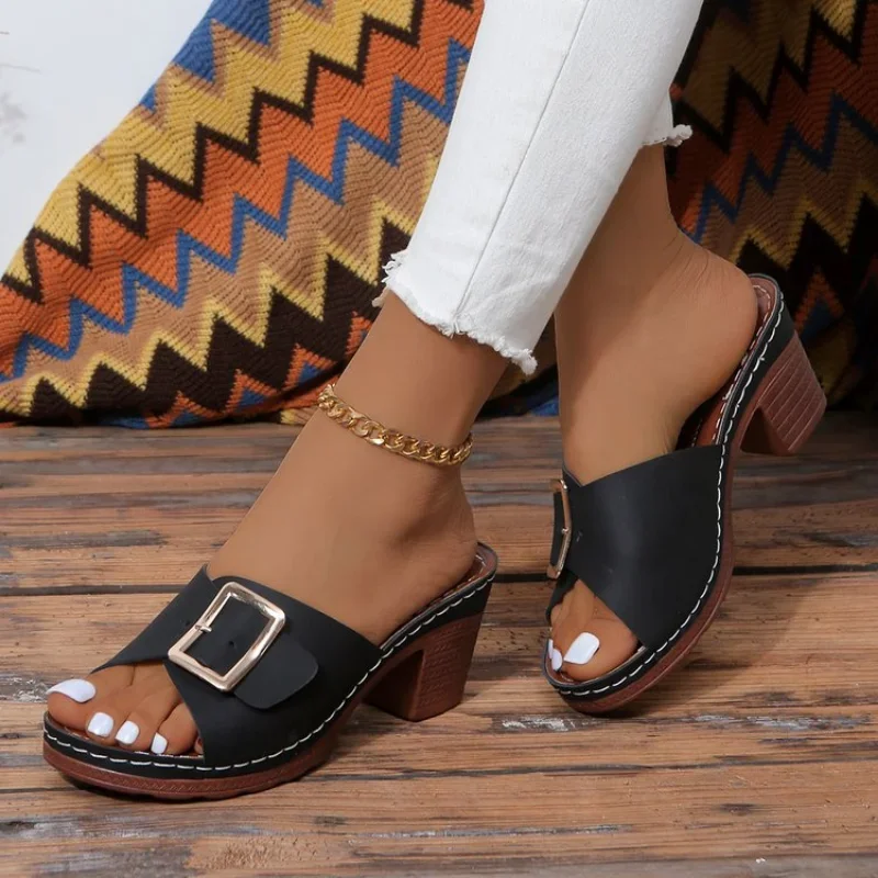Women Metal Buckle Slippers Flats Platform Flip Flops Shoes Female Summer Beach Sandals Fashion New Casual Open Toe Slides