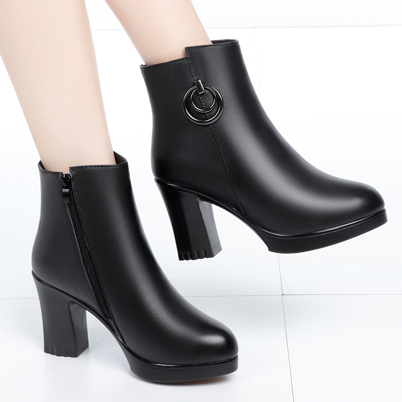 AIYUQI Women Winter Boots Genuine Leather 2024 Winter New High Heel Women Ankle Boots Fashion Warm Wool Boots Women