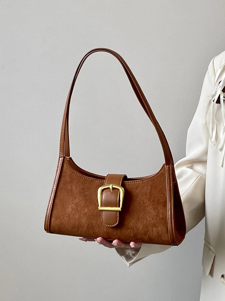 Vintage Niche Womens Underarm Bags Fashion Suede High-end Single Shoulder Bags Female Casual Commuting Brown Handbag 240902