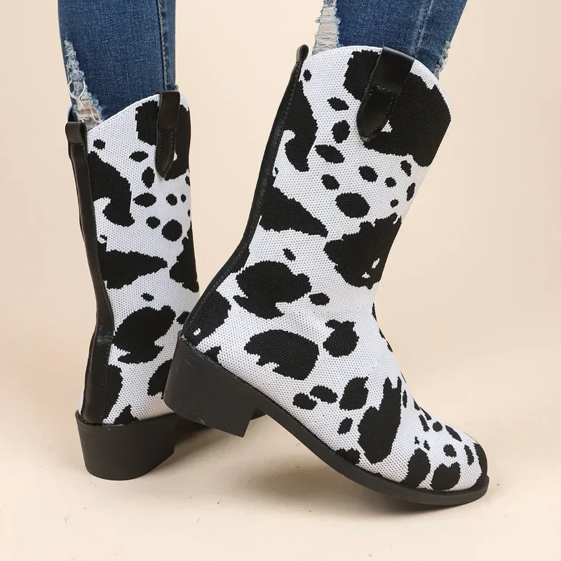 Chunky Women Heels Knitting Walking Winter New Trend Desig Knee High Boots Pumps Breatheable Sock Botas 49c1