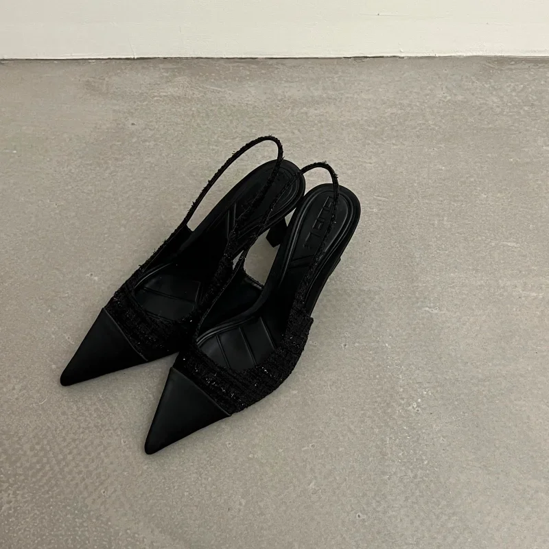 Women Summer Shoes New Low Heels Slingbacks Shoes for Women Fashion Pointed Slender Heel Pumps Shoes Back Empty Toe Sandals