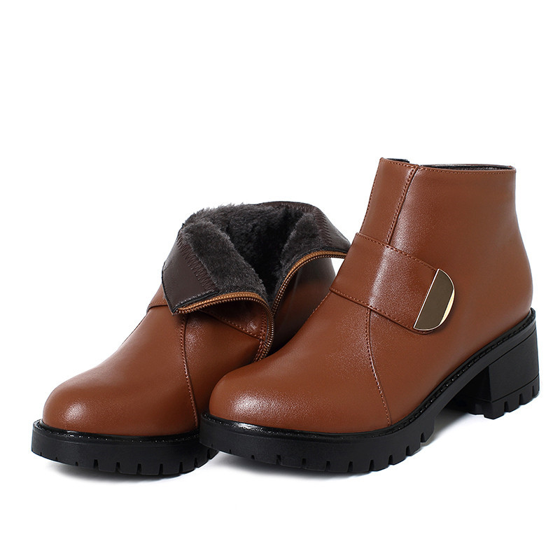 Women Winter Shoes Boots Genuine Leather 2024 New Natural Wool Short Boots Women Chunky Non-slip Mid-heel Women's Marton Boots