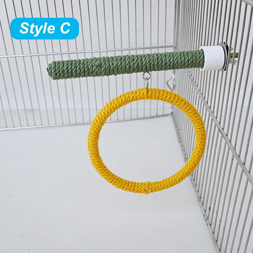 Linen Rope Pet Bird Parrot Stand Toy Chewing Bite Toy Parrot Perch Hanging Cage Swing Rope Ring Stand Climb Toy Bird Supplies
