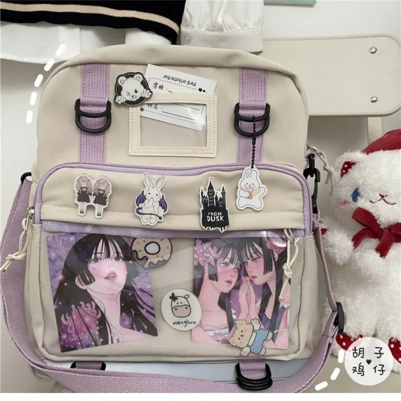 Japanese second element backpack school bag for teenagers and girls nylon womens shoulder transparent pocket Itabag Mochila 240903