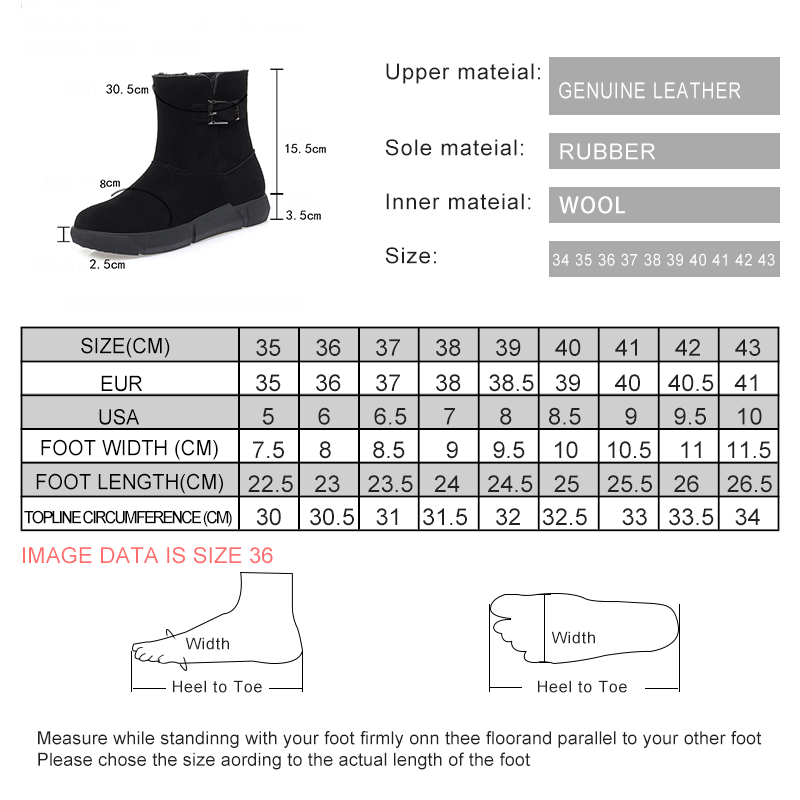 AIYUQI Women Snow Boots Genuine Leather 2024 New Natural Wool Women Winter Boots Large Size Wedge Warm Women's Booties