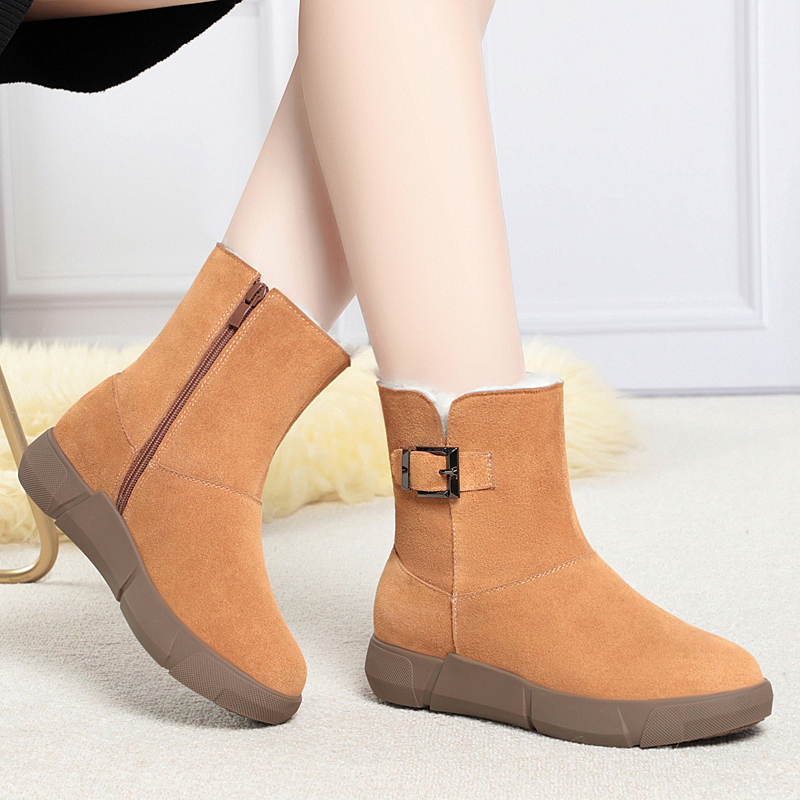 AIYUQI Women Snow Boots Genuine Leather 2024 New Natural Wool Women Winter Boots Large Size Wedge Warm Women's Booties