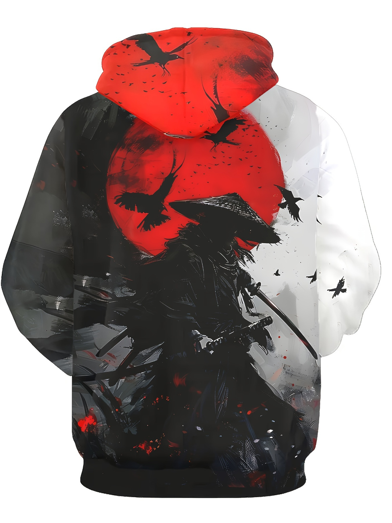 Men's 3D Samurai Print Hoodie with Kangaroo Pocket - Casual Pullover, Long Sleeve, Polyester Blend