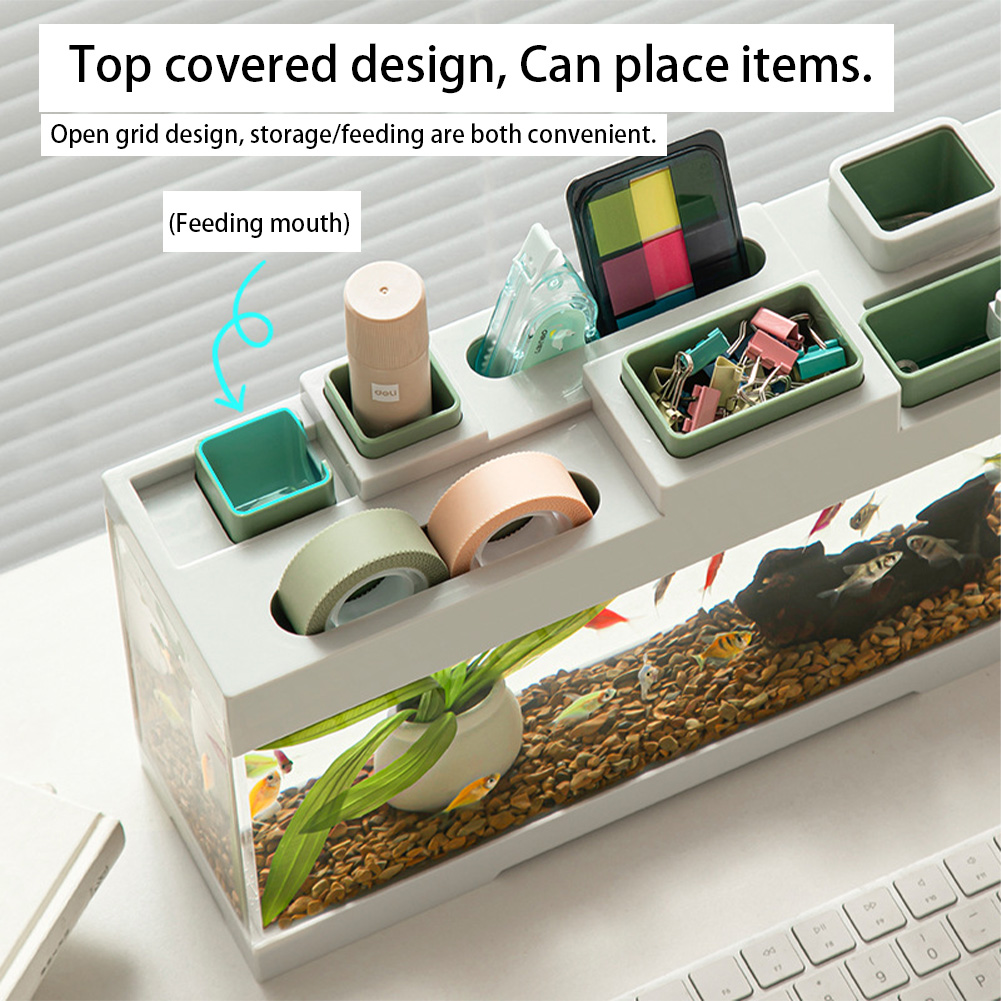 Acrylic Fish Tank With Lid Tabletop Transparent Fish Tank With Storage Compartment Integrated Aquarium With Light 3 Type-C