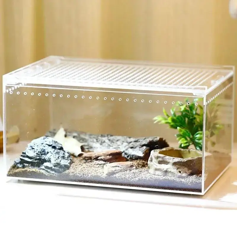 Transparent Acrylic Reptile Breeding Box Lizard Amphibian Spider Terrarium Leak-proof Habitat Arboreal Tarantula Enclosure
