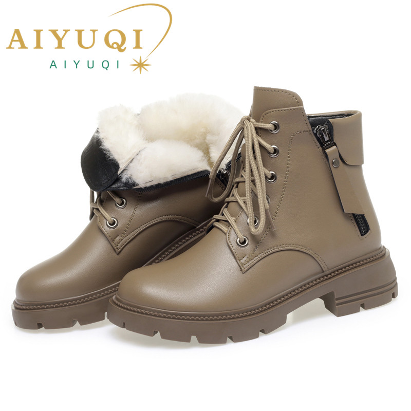 AIYUQI Women Marton Boots Genuine Leather 2024 New Wool Warm Women Winter Boots Fashion British Sstyle Women Snow Boots