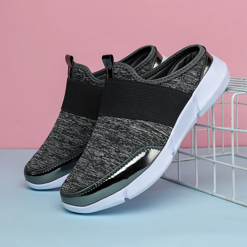 Women's flat 2024 mesh fabric hot half drag NEW hot spring and autumn lazy shoes outdoor slippers indoor anti slip ultra soft