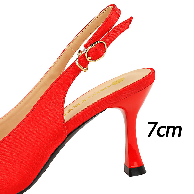 BIGTREE Shoes Women 7 Cm Heels Metal Pointed Women Pumps Silks Satins Kitten Heels Hollow Back Women Sandals Sexy Lady Pumps