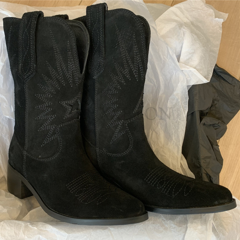 Women Western Boots Dropship Autumn Winter Embroidery Flower Women Ankle Boot Fashion Women Shoes Big Size 43
