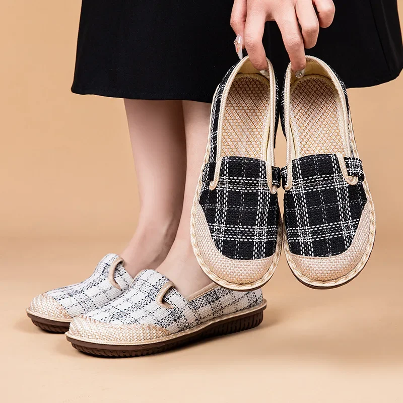 Flat Sole Women Shoes Autumn New Woven Plaid Casual Shoes for Women Comfort Breathable Soft Sole Shoes Zapatos De Mujer 2024
