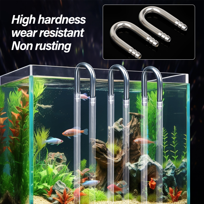 Aquarium U Shaped Air Pipe Connector Fish Tank Co2 Oxygen Tube Check Valve Stainless Steel tube For Air Pump Accessories