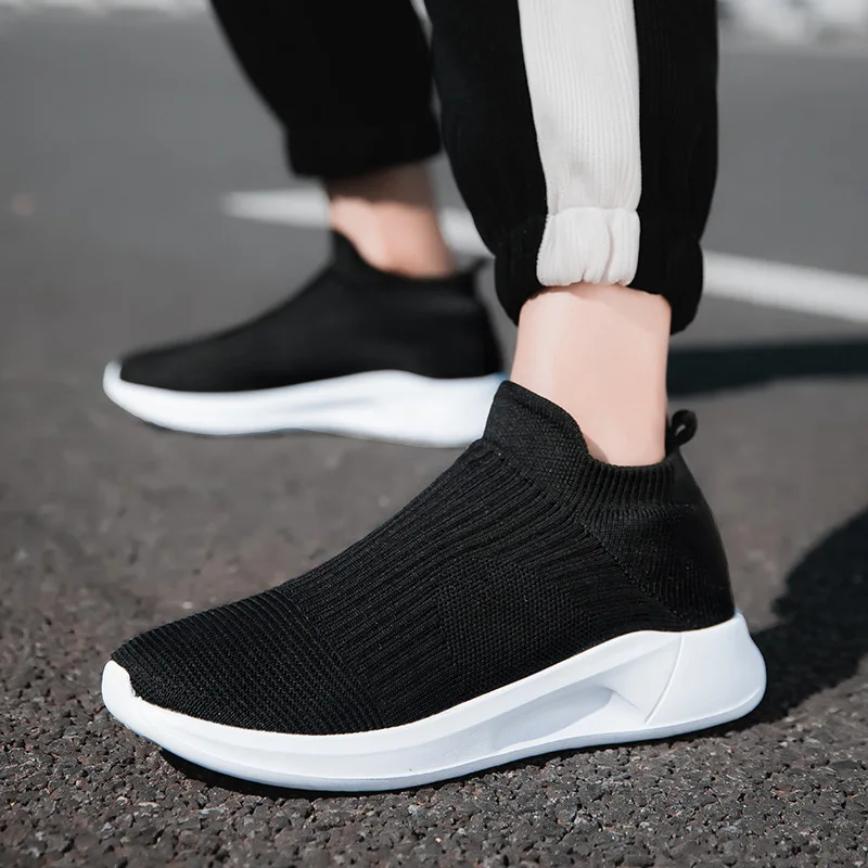 Slip-On Mens Shoes New Light Walking Casual Shoes for Men Breathable Unisex Men Women Loafers Black Size 35-45