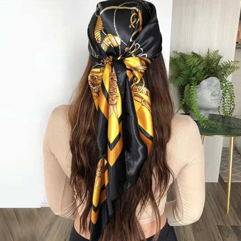 90 * 90CM Shawl Fashion Beach Sunscreen Silk Scarf 2023 European and American Kerchief Popar Printing Square Bandan X2503241
