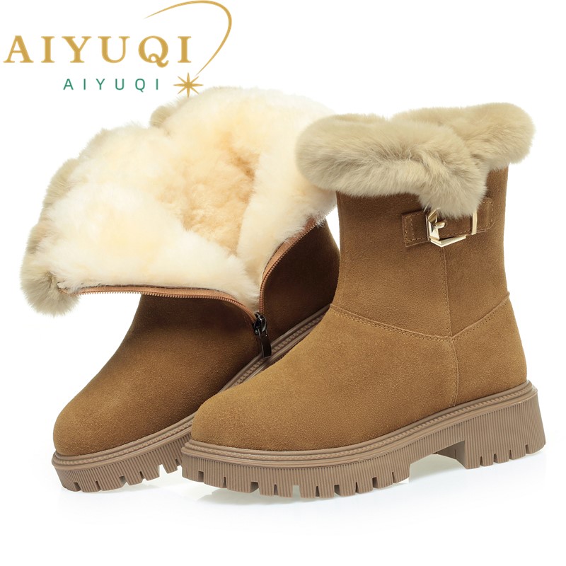 AIYUQI Women Snow Boots 2024 New Genuine Leather Large Size Winter Boots Women British Style Wool Warm Marton Boots Women