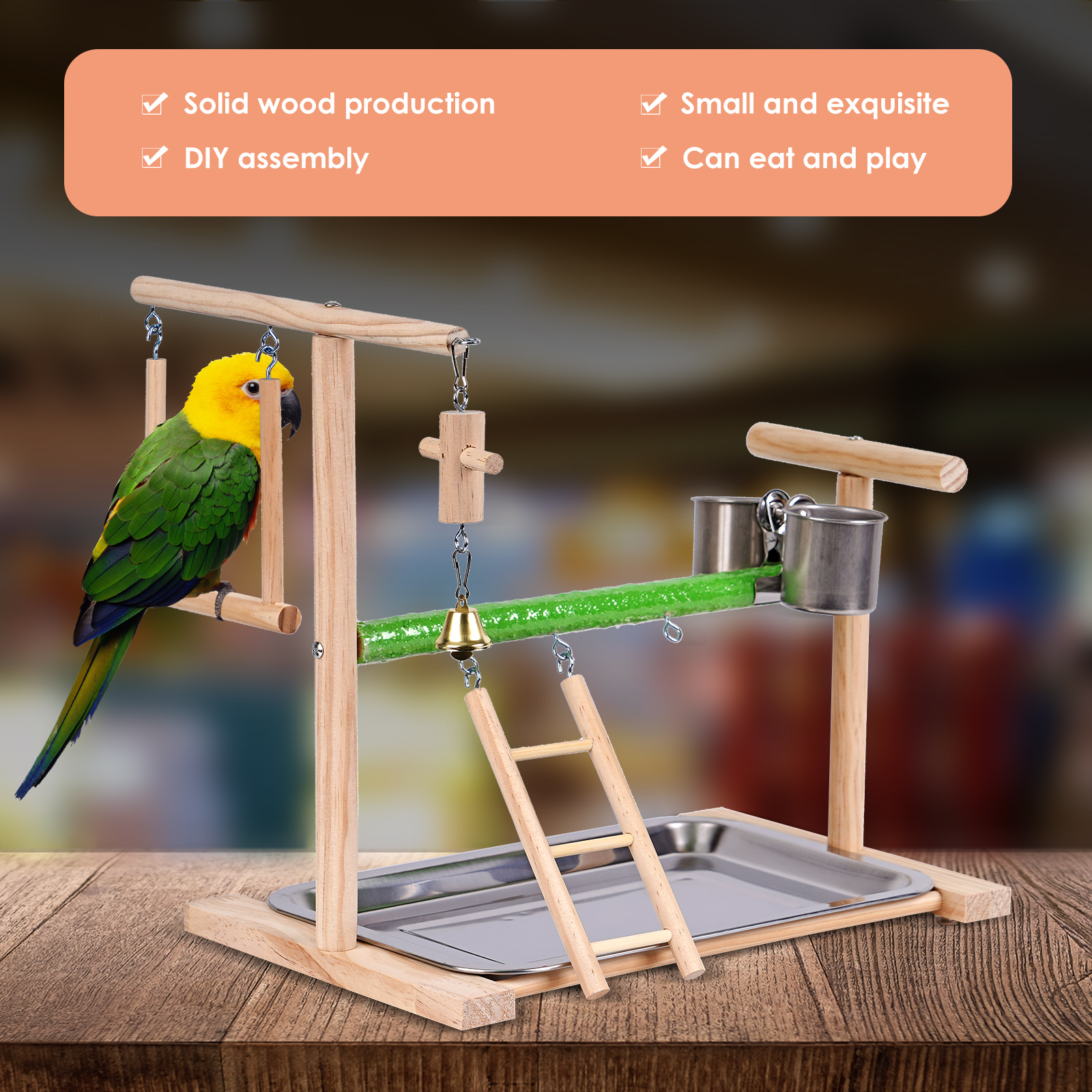Solid Wooden Bird Toys Parrot Stand Parakeet Toy Playground Cage Perch Ladder Play Birds Swing Gym Cockatiel Hamsters Wooden
