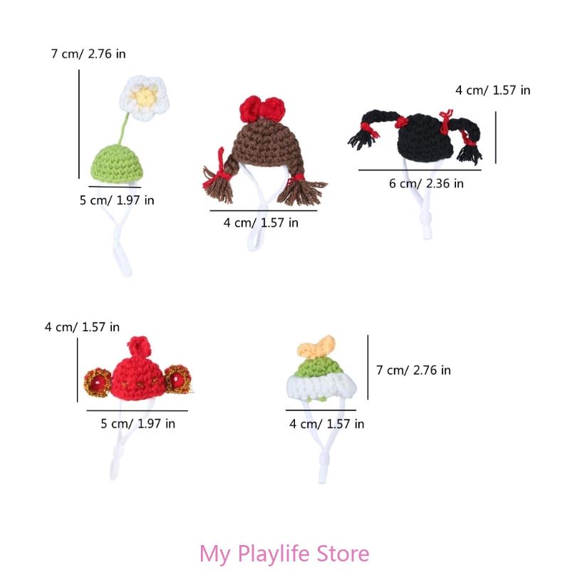 Handmade Crochet Small Pet Hat Adjustable Neckstrap Hamster Cartoon Costume Headgear Hat Winter Warm Hat Bird Headwear