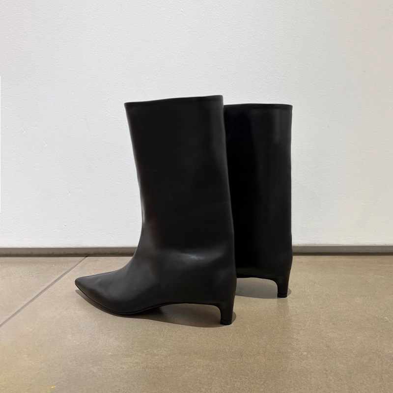 High Leather 2023Women New Female Pointed Thin Heel Ladies Ankle Short Boots Botas De Mujer a207