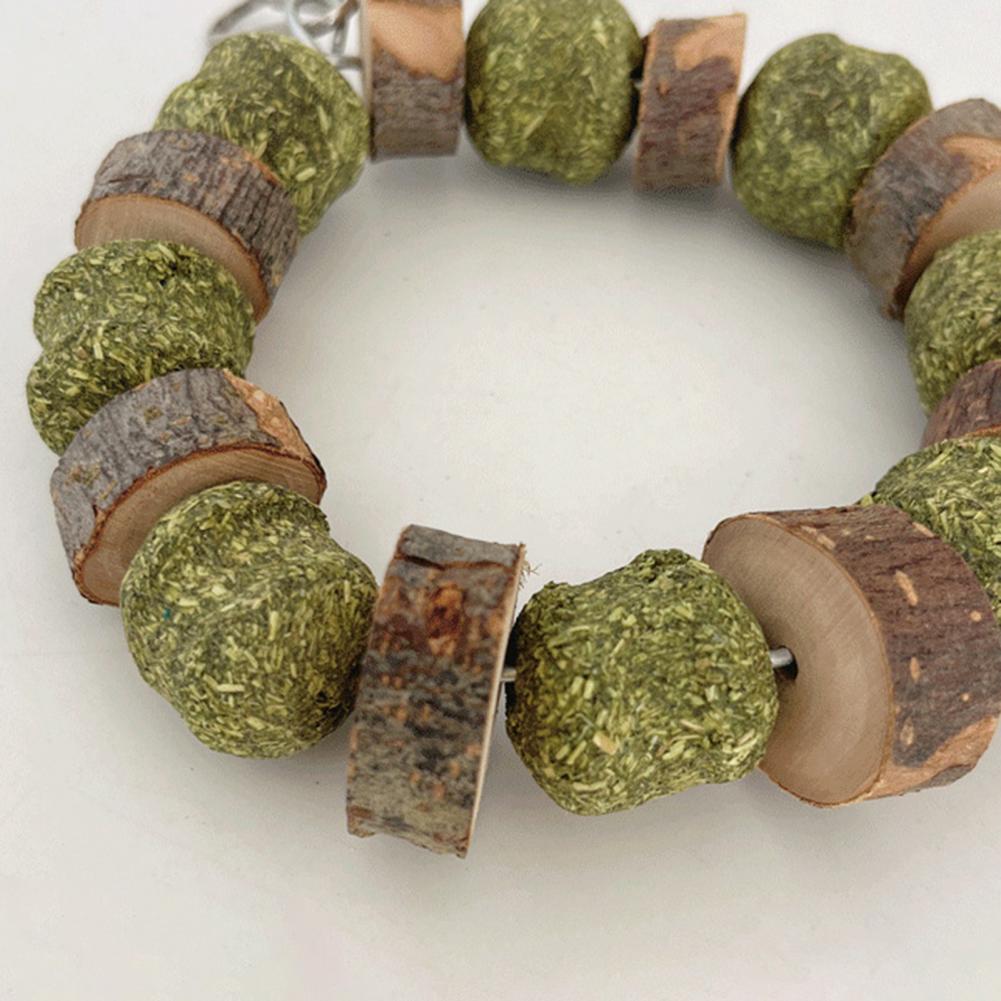 Hamster Chew Toy with Hanging Hook Natural Wood Grass Ball Rabbit Chinchilla Guinea Pig Gerbil Pet Bite Toy Decor Ring Small Ani