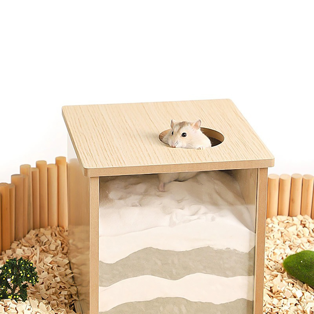 Hamster Sand Bath Box Wooden Shower House Chinchilla Digging Sand Bathtub For Gerbils Small Animals