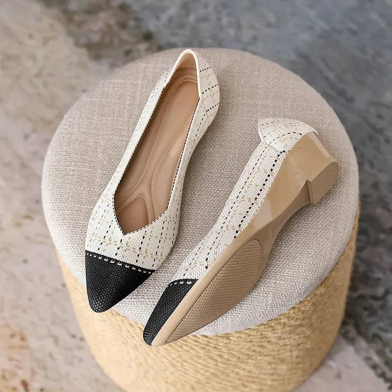 Women Wedge Increase Knitting New Pointed Casual Slip on Comfortable Loafers Female Breathable Walking New Shoes 2024 ff94