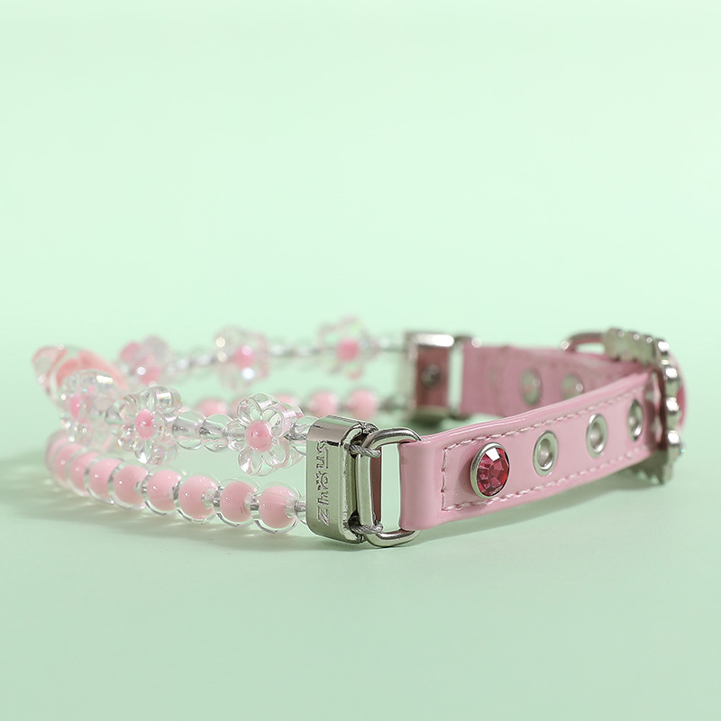 Pearl Dog Collar Leash Pet Imitated Pearl Necklace Collar Jewelry，Stainless Steel Wire Imitated Pearl Dog Leash for Kitten Puppy