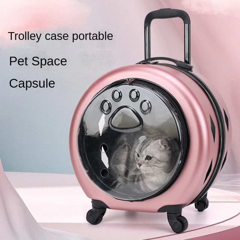 Pet Flight Case Portable Cat Bag with Trolley Wheel Pet Trolley Bag Cat Bag Dogs Cat Carriers Bag for Outdoor Travel Camping