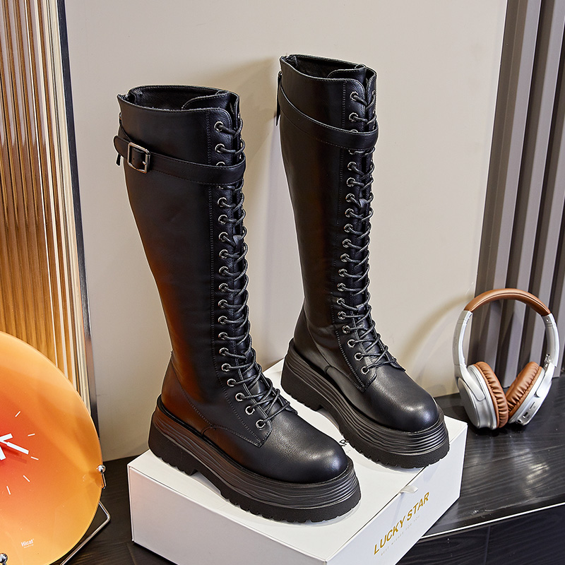 Knight AIYUQI British Style 2024 Autumn New Denim Casual Platform Women's Long Boots b60a