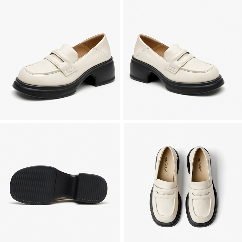 BEAUTODAY Leisure Loafers Women Genuine Cow Leather Solid Color Round Toe Slip-on Trend 2023 Ladies Shoes Handmade 26601