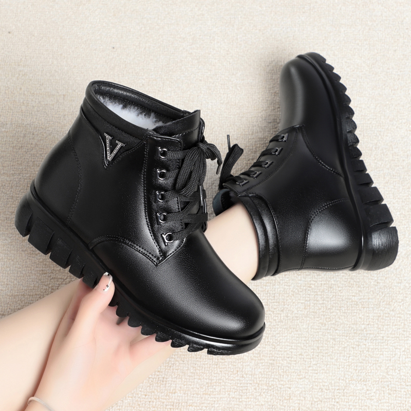 AIYUQI Mom Boots Women Anti-slip New Natural Wool Women Booties Wedge Heel Warm Middle-aged Elderly Women Winter Shoes Boots