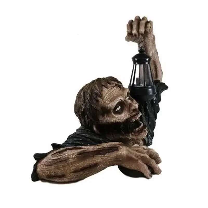 1pc Halloween Crawg Horror Decor, Scary Led Lights Zombie Holding Lantern Outdoor Figurine Light