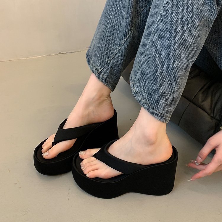 Clip Women's Toe Wedge Flip ps 2024 Summer Chunky Platform Beach Sandals Woman Thick Sole High Heeled Slippers Slides e949