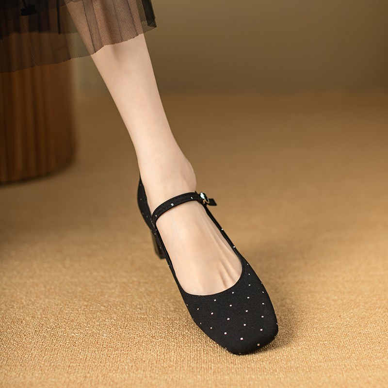 2025 new for Hot Sale One-word Buckle Women's Pumps Autumn Square Toe Solid Fashion Mary Jane Dress Shoes Women 5095