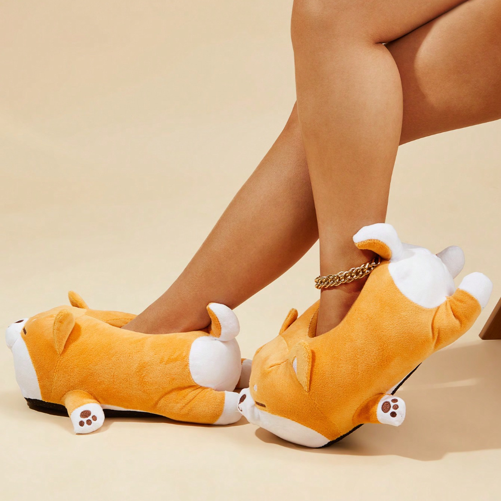 Cute Corgi Shaped Winter New Women Slipper Soft Heel Platform Fur Warm Indoor Comfortable Home Fluffy Home Slippers Shoes 233