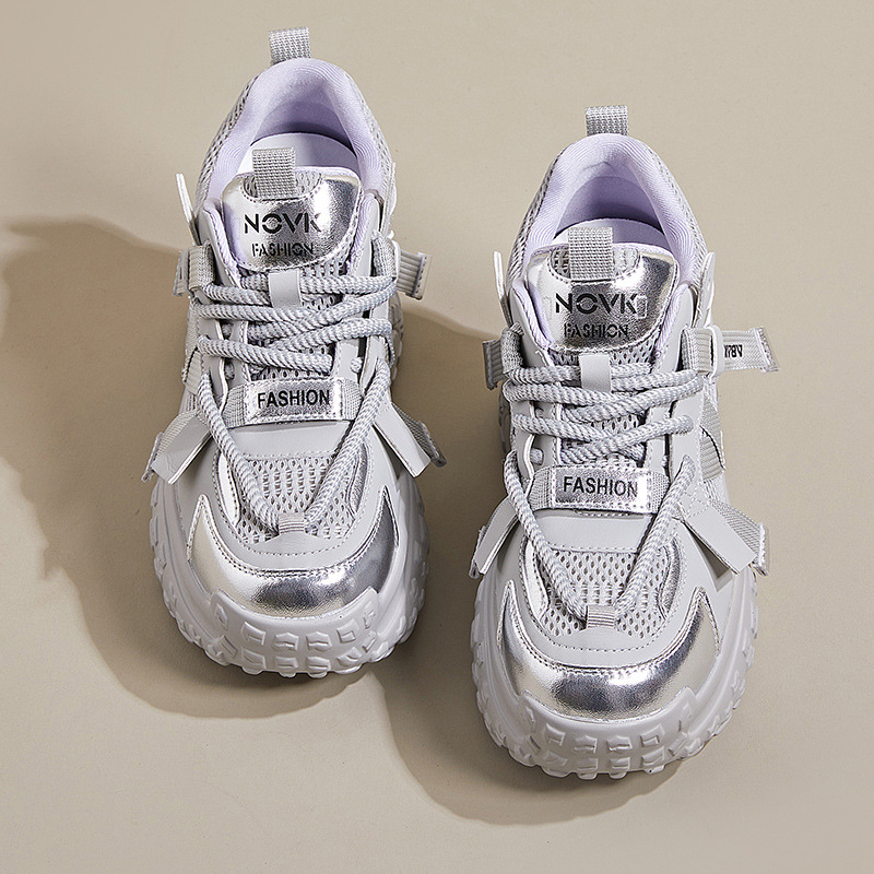 Fujin 7.5cm Air Mesh Genuine Leather Women Summer Shoes Platform Wedge Comfy Breathable Sneakers Chunky Hollow Women Fashion