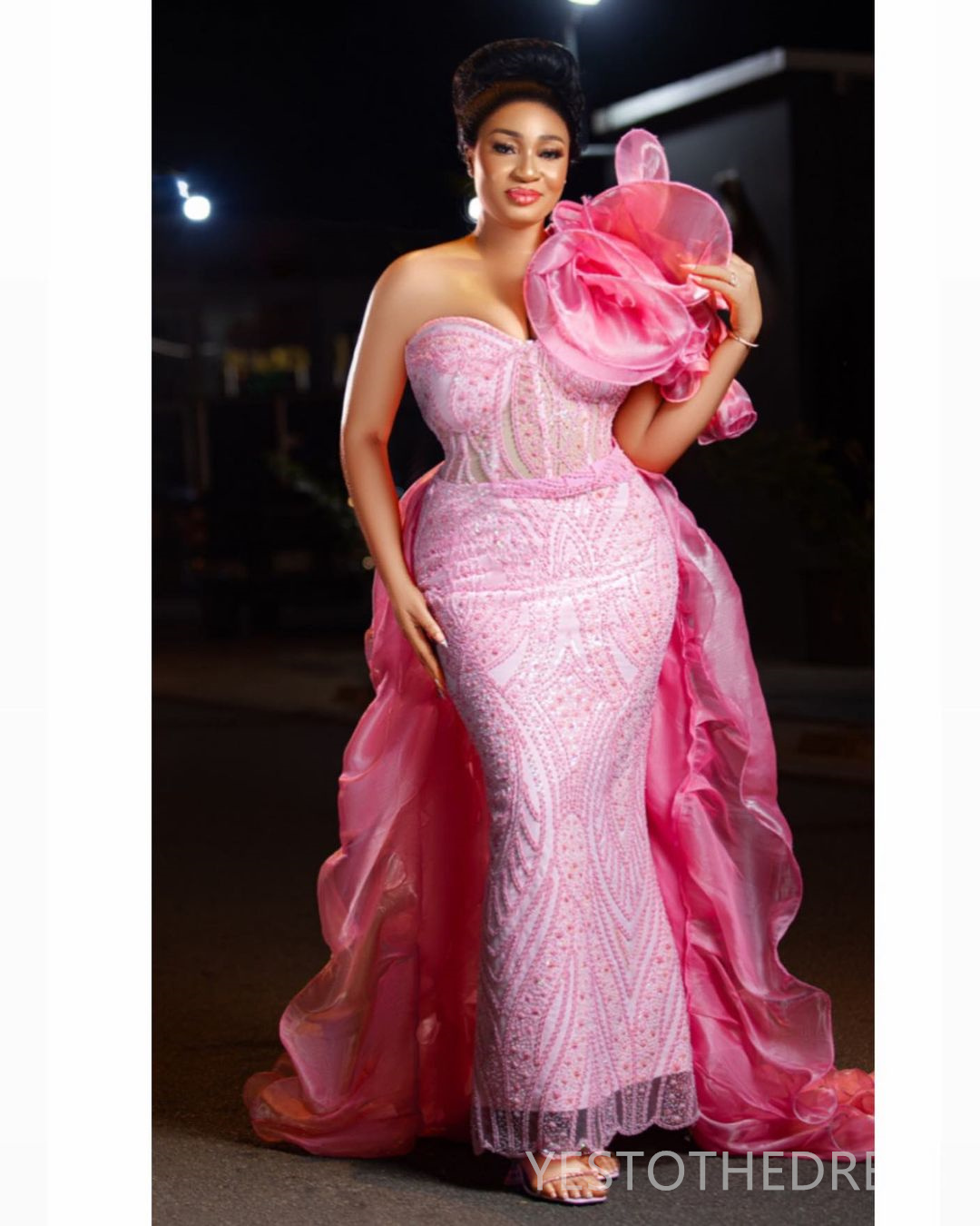 R&W 2024 Plus Size Pink Prom For Special Ocns Evening Dresses Mermaid Promdress One Shoulder Beaded Lace Birthday Dress Second Reception Gowns AM1235
