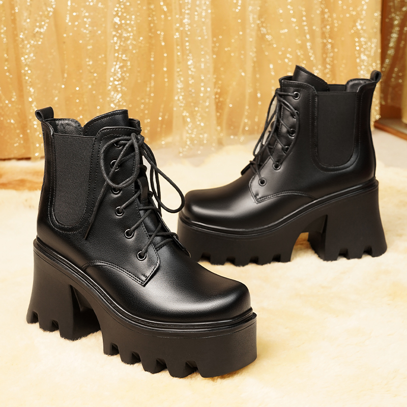 AIYUQI Women's Winter Boots High Heel 2024 New Platform Women's Ankle Boots Fashion Natural Wool Warm Women's Booties
