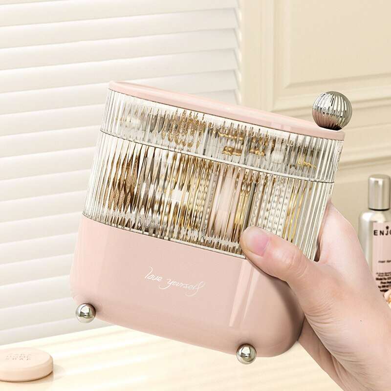 1pc Pink/White Rotating Jewelry Storage 3 Layers Plastic Stand Earrings Ring Box Cosmetics Beauty Organizer