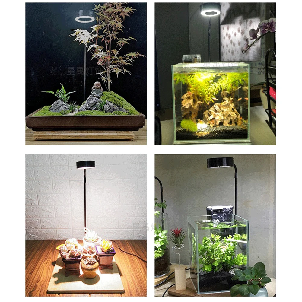 10W Dimmable 5W LED Aquarium Light with Timmer and USB Plug, 3000K Warm White 6000K Cold White Plant Grow Lamp with Base