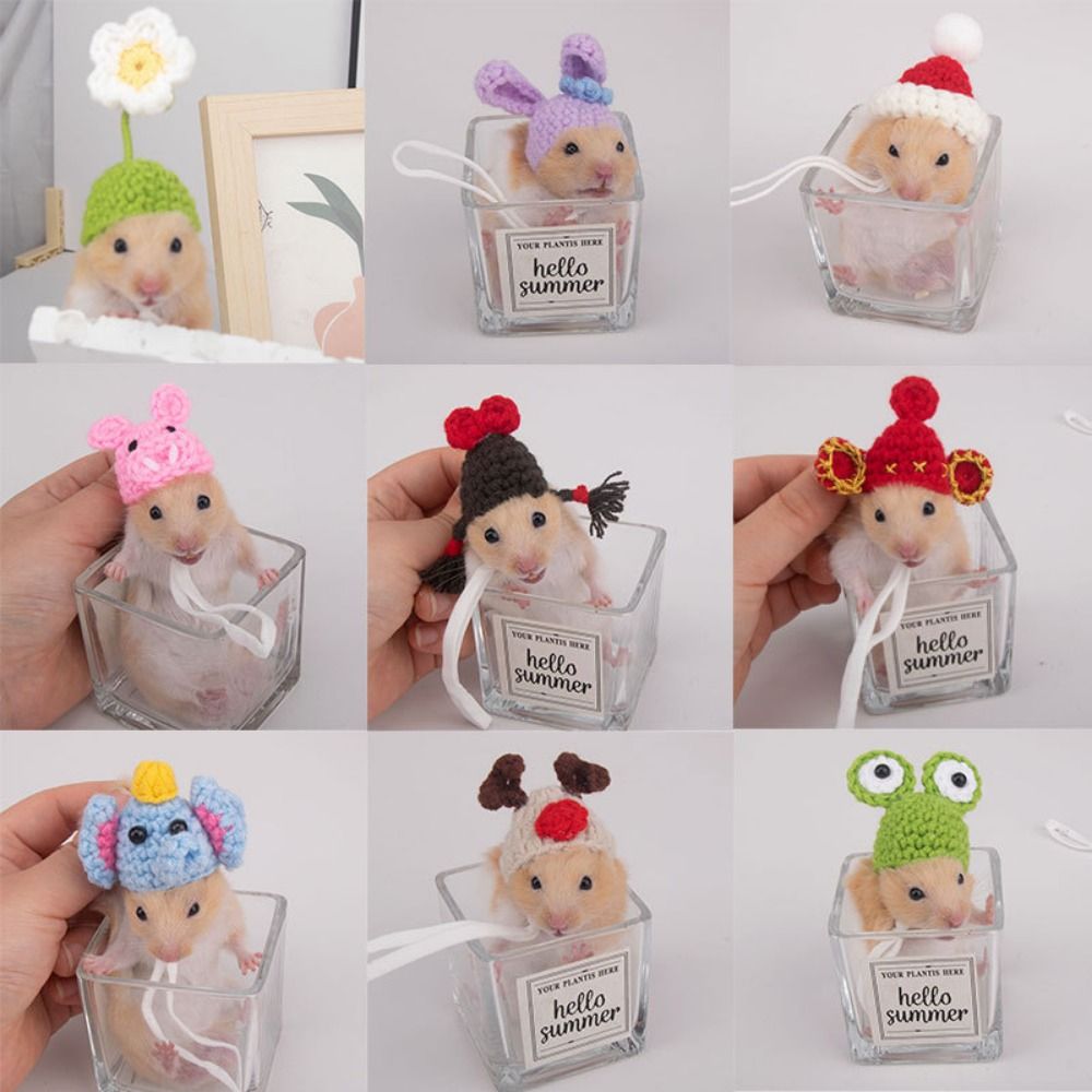 Portable Multi-Type Cartoon Hamster Headwear Handmade Pet Caps Adjustable Headdress Pet Photograph Props Ornaments