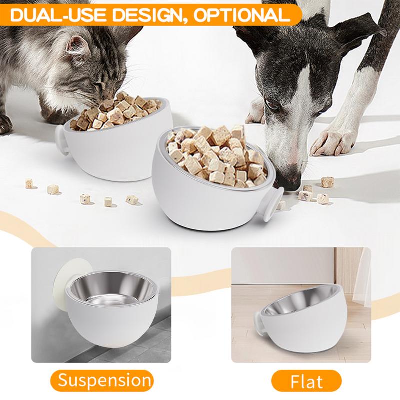 Wall Mounted Cat Food Bowl Stainless Steel Anti-Spill Magnetic Dog Food Bowl Removable Wall Mounted Elevated Puppy Food Bowl