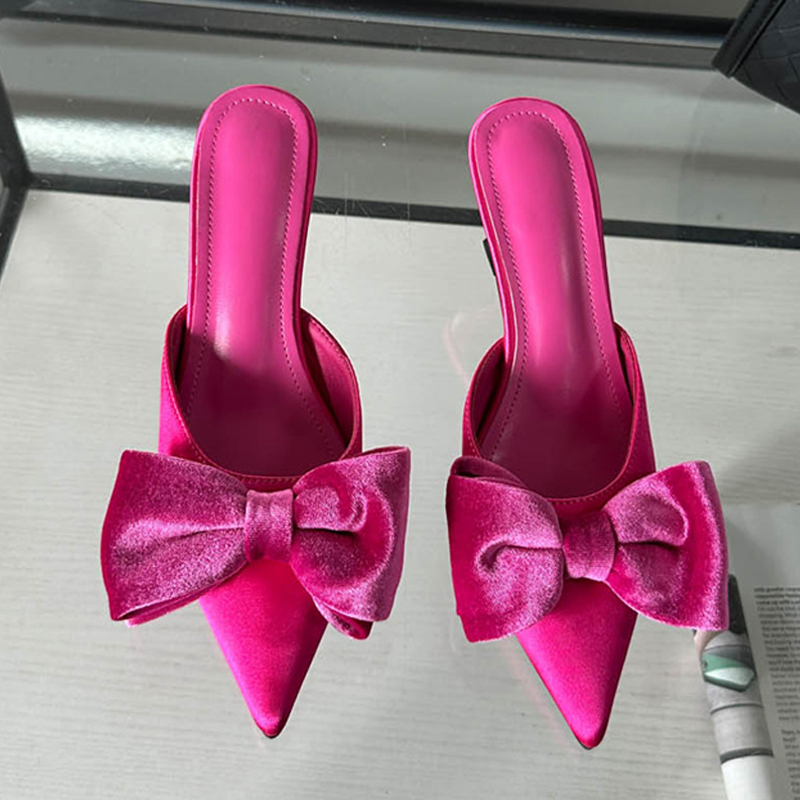 Designer Liyke Butterfly-knot Women Pumps New Slippers Sandals Shallow Pointed Toe Mules Stripper High Heels Sgback Shoes Black